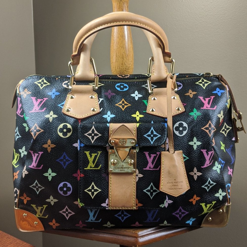 Auth Louis Vuitton Speedy 30 Multicolor black